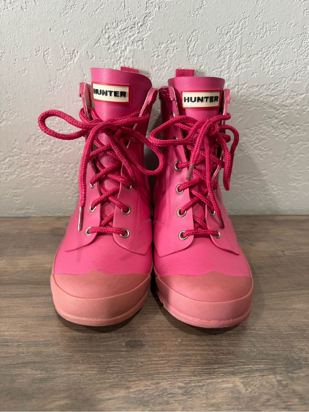 Kids Hunter Pink Lace-Up Rain Boots